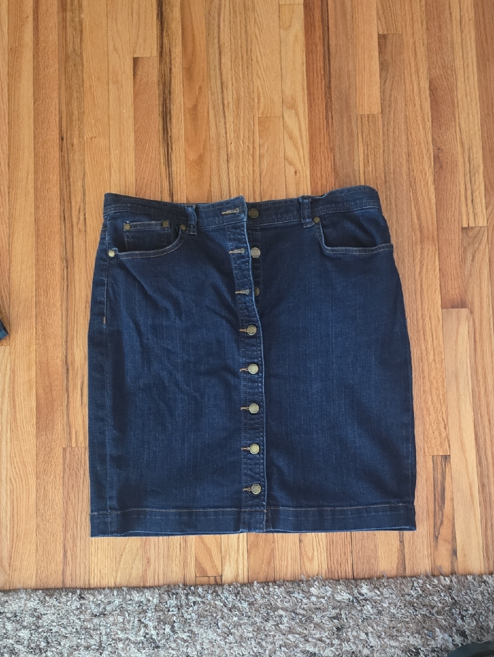 Chaps Dark Blue Button-Front Denim Mini Skirt